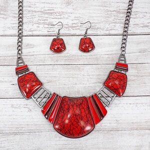 Red and black necklace and earring set, women's large statement neck set  New